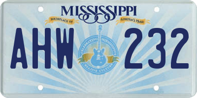MS license plate AHW232