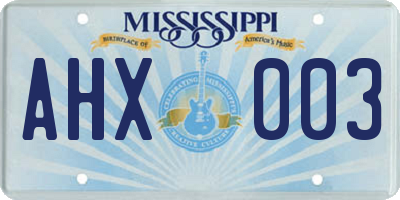 MS license plate AHX003