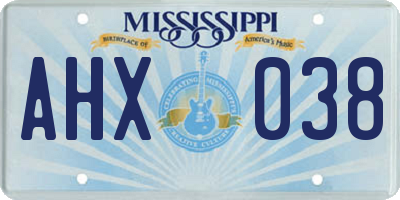 MS license plate AHX038