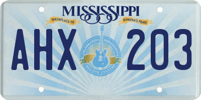 MS license plate AHX203