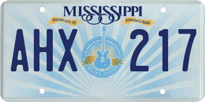 MS license plate AHX217