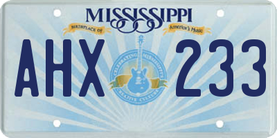 MS license plate AHX233