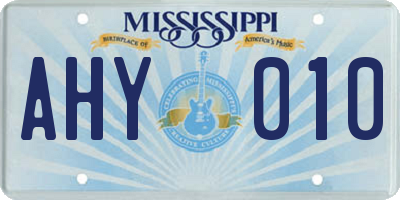 MS license plate AHY010