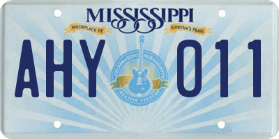 MS license plate AHY011