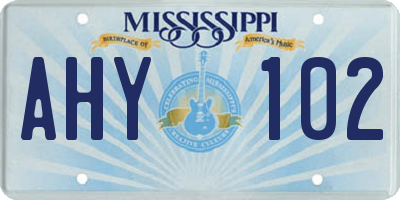 MS license plate AHY102