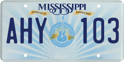 MS license plate AHY103