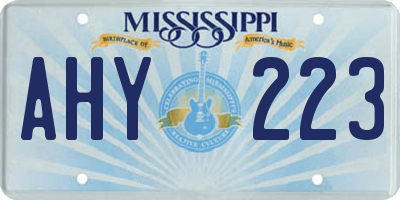 MS license plate AHY223