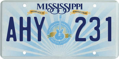 MS license plate AHY231