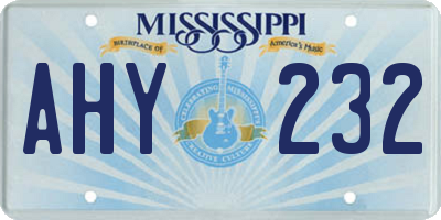 MS license plate AHY232
