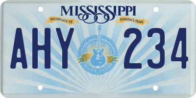 MS license plate AHY234