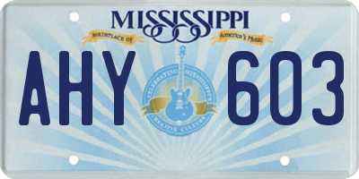 MS license plate AHY603