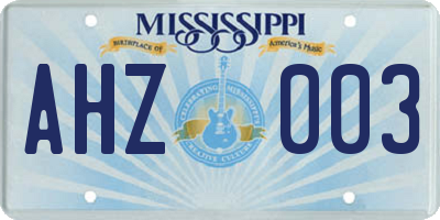 MS license plate AHZ003