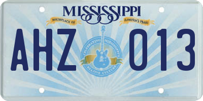 MS license plate AHZ013
