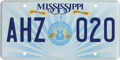 MS license plate AHZ020