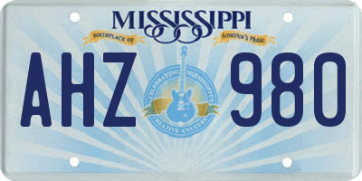 MS license plate AHZ980