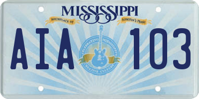 MS license plate AIA103