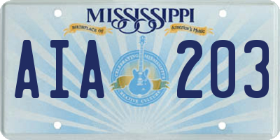MS license plate AIA203