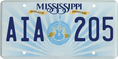 MS license plate AIA205