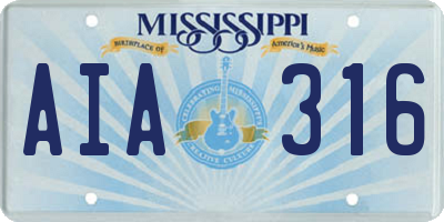 MS license plate AIA316