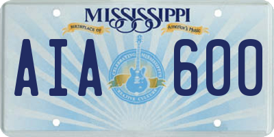 MS license plate AIA600