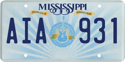 MS license plate AIA931