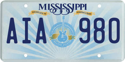 MS license plate AIA980