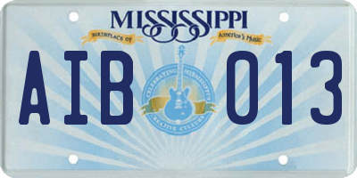 MS license plate AIB013