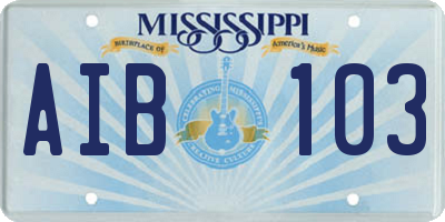 MS license plate AIB103