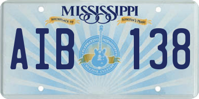 MS license plate AIB138