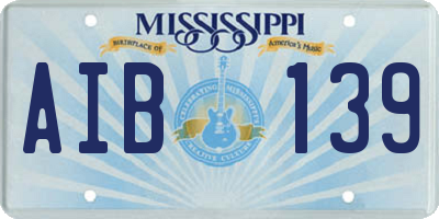 MS license plate AIB139