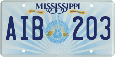 MS license plate AIB203