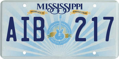 MS license plate AIB217