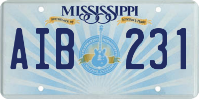 MS license plate AIB231