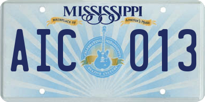 MS license plate AIC013