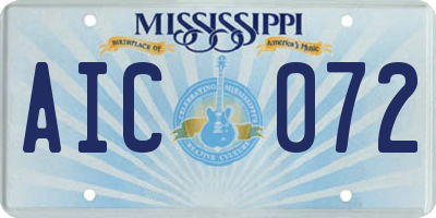 MS license plate AIC072