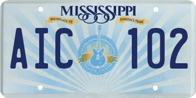 MS license plate AIC102