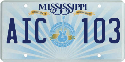 MS license plate AIC103
