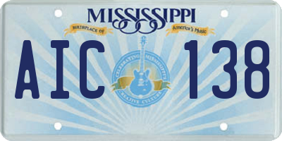 MS license plate AIC138