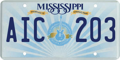 MS license plate AIC203