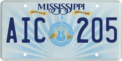 MS license plate AIC205
