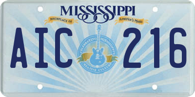 MS license plate AIC216