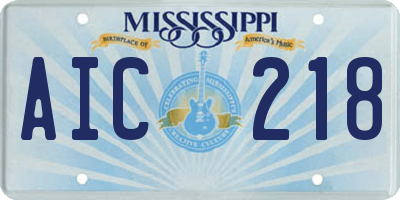 MS license plate AIC218