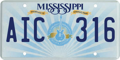 MS license plate AIC316