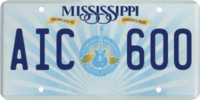 MS license plate AIC600