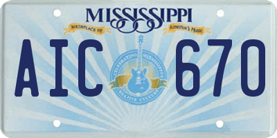 MS license plate AIC670