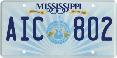 MS license plate AIC802
