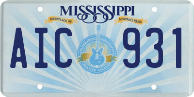 MS license plate AIC931