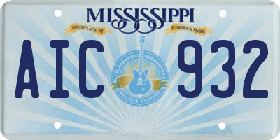 MS license plate AIC932