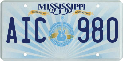 MS license plate AIC980