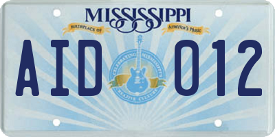 MS license plate AID012